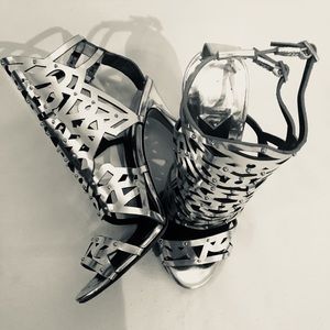 Brian Atwood Laconica Mirrored Laser-cut Sandal